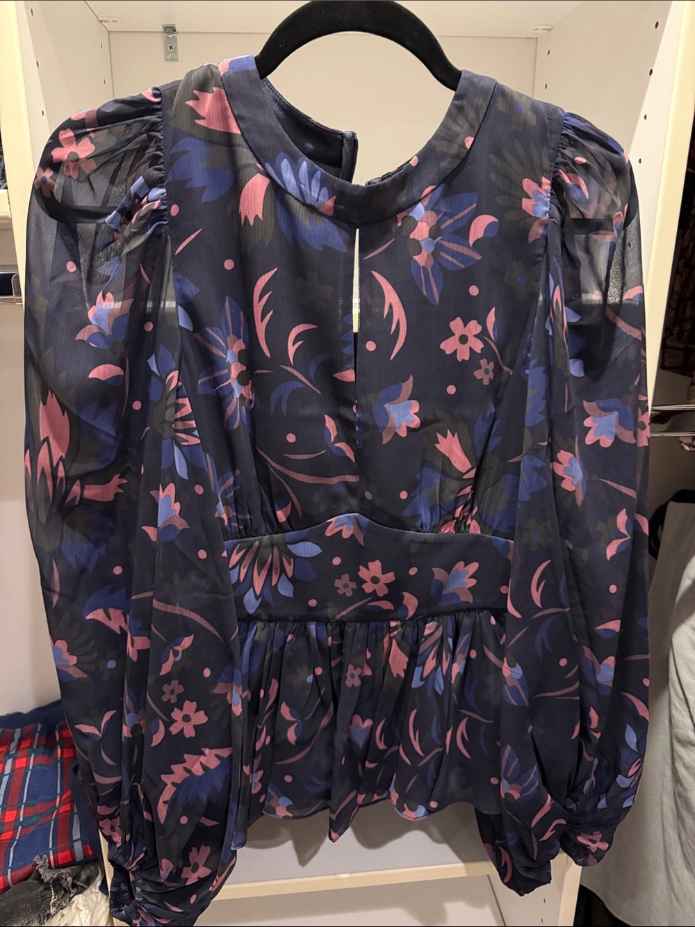 Ted Baker Navy Floral Sheer Peplum Dress with Pink & Blue Print